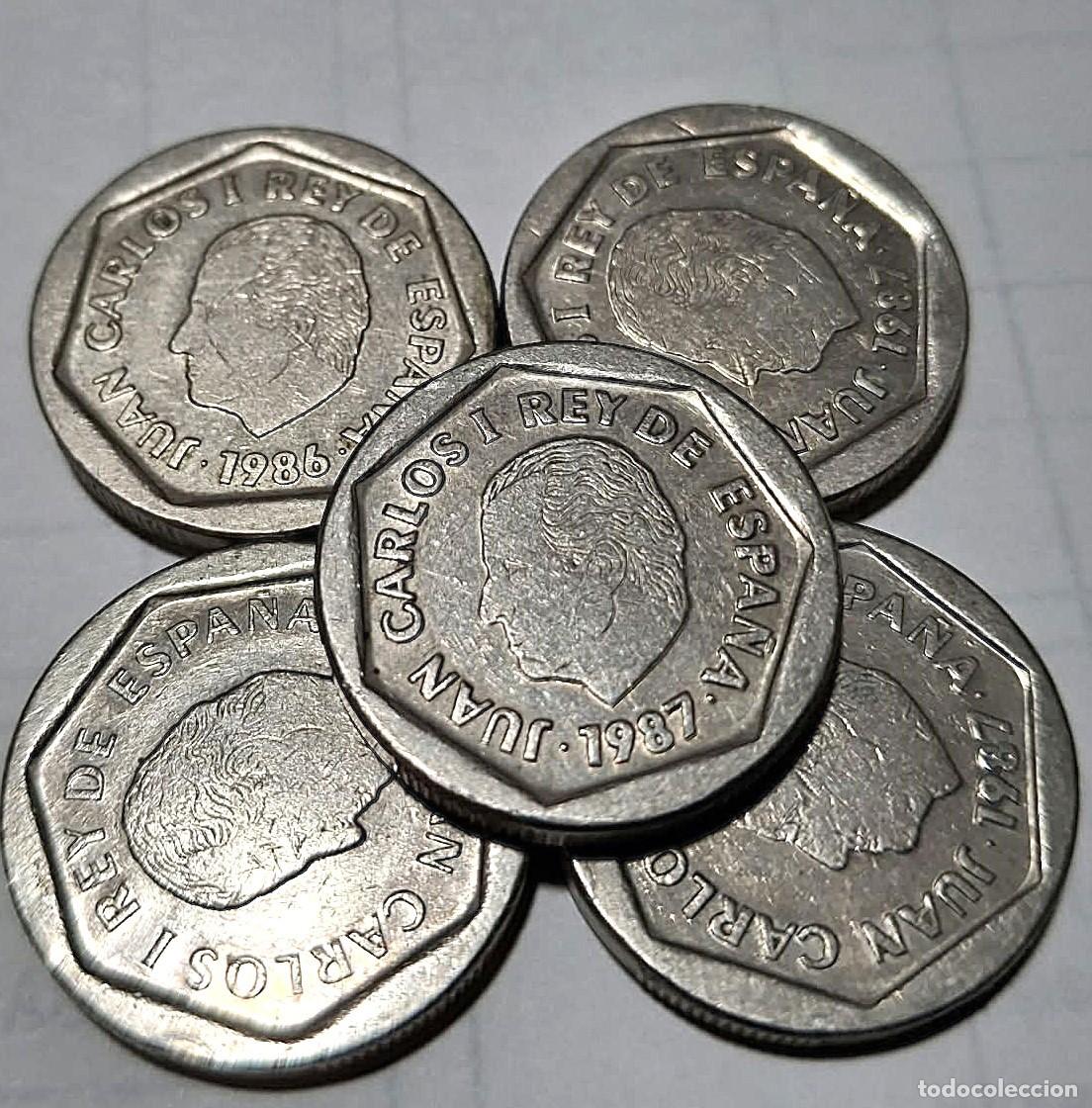 Monedas Juan Carlos I: Espa&ntilde;a, Lote de 5 x 200 Pesetas (1986-87, II Sistema Monetario). La de las fotos.