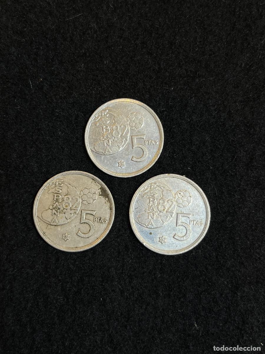 Monete Juan Carlos I: Lote 3 monedas de 5 Pesetas Mundial Espa&ntilde;a 82 Juan Carlos I 1980 &ndash; Espa&ntilde;a &ndash; Pesetas