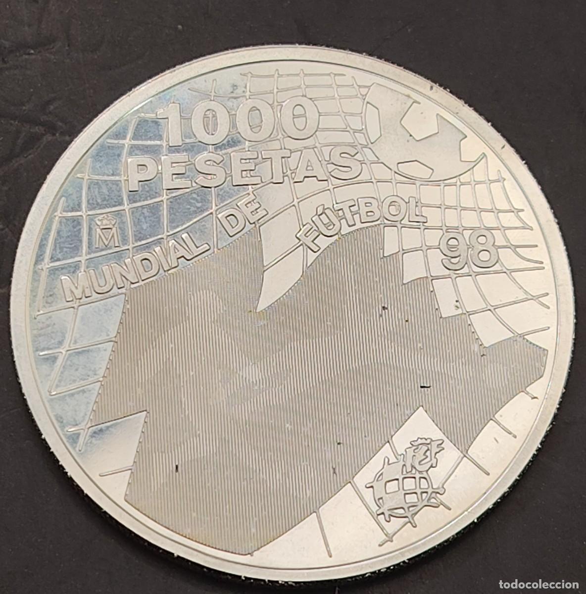 Monedas Juan Carlos I: ESPA&Ntilde;A A&Ntilde;O 1998 , 1000 PTAS PLATA &rdquo; MUNDIAL FUTBOL 1998 &rdquo;
