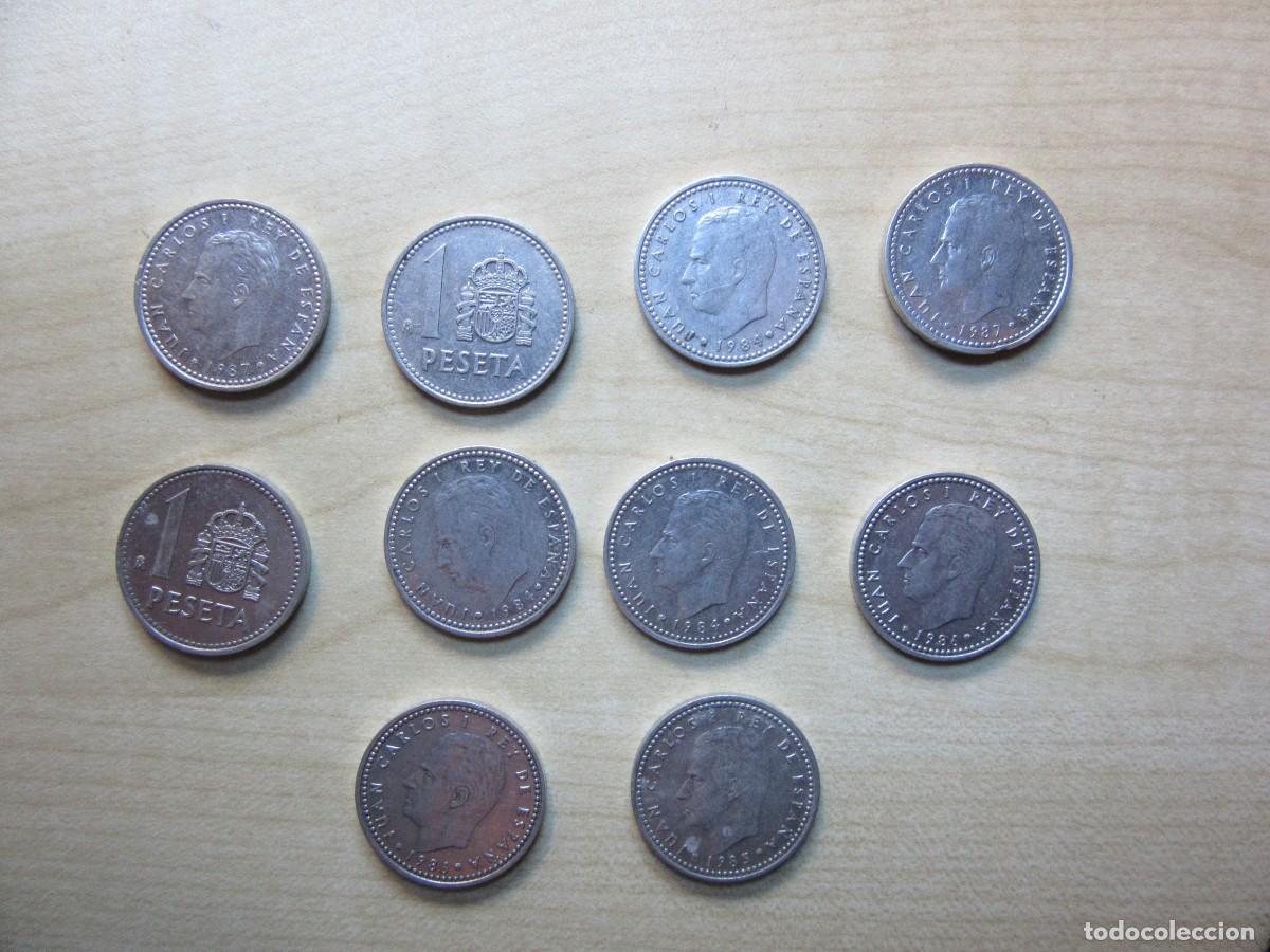 Coins Juan Carlos I: 10 monedas de 1 peseta Fechada en 1984-85-86-87