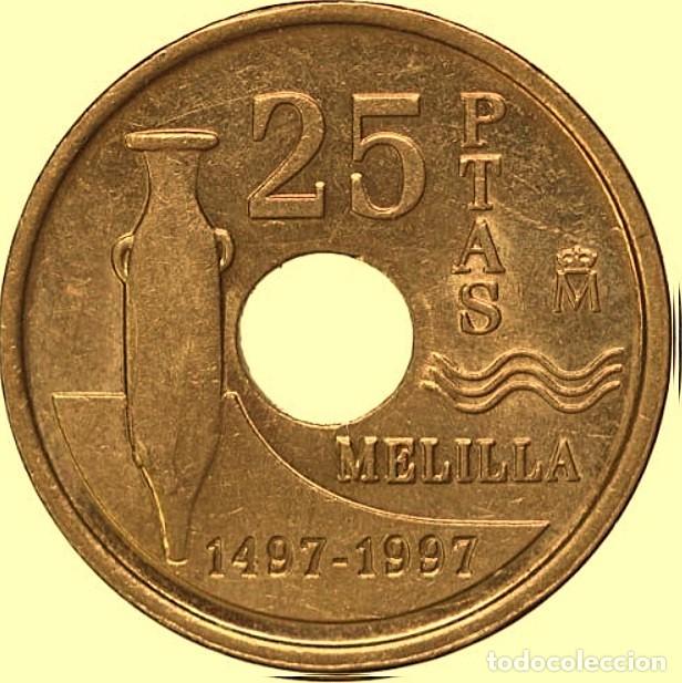 Monedas Juan Carlos I: Espa&ntilde;a, 25 Pesetas 1997 &rdquo;Melilla&rdquo; SIN CIRCULAR (procedente de bolsa original).
