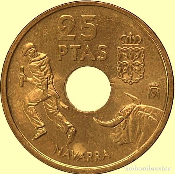 Monedas Juan Carlos I: Espa&ntilde;a, 25 Pesetas 1999 &rdquo;Navarra&rdquo; SIN CIRCULAR (procedente de bolsa original).