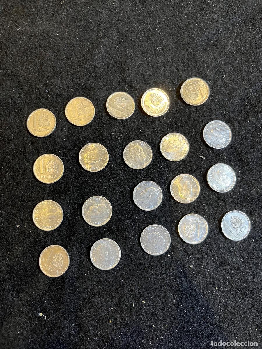 Coins Juan Carlos I: Lote de 20 monedas espa&ntilde;olas de 1 peseta Juan Carlos I y Estado Espa&ntilde;ol &ndash; Pesetas antiguas para cole