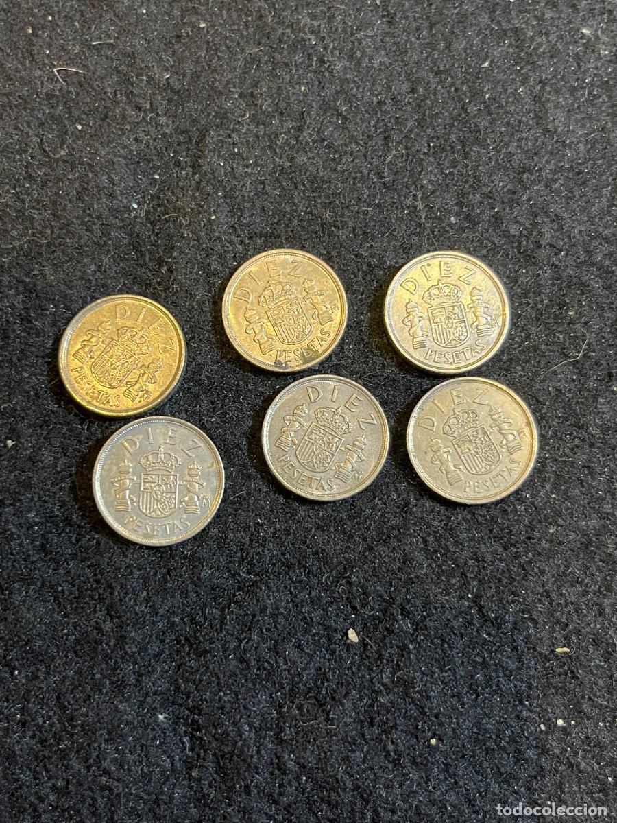Moedas Juan Carlos I: Lote de 6 monedas espa&ntilde;olas de 10 Pesetas Juan Carlos I &ndash; A&ntilde;os variados &ndash; Colecci&oacute;n de pesetas