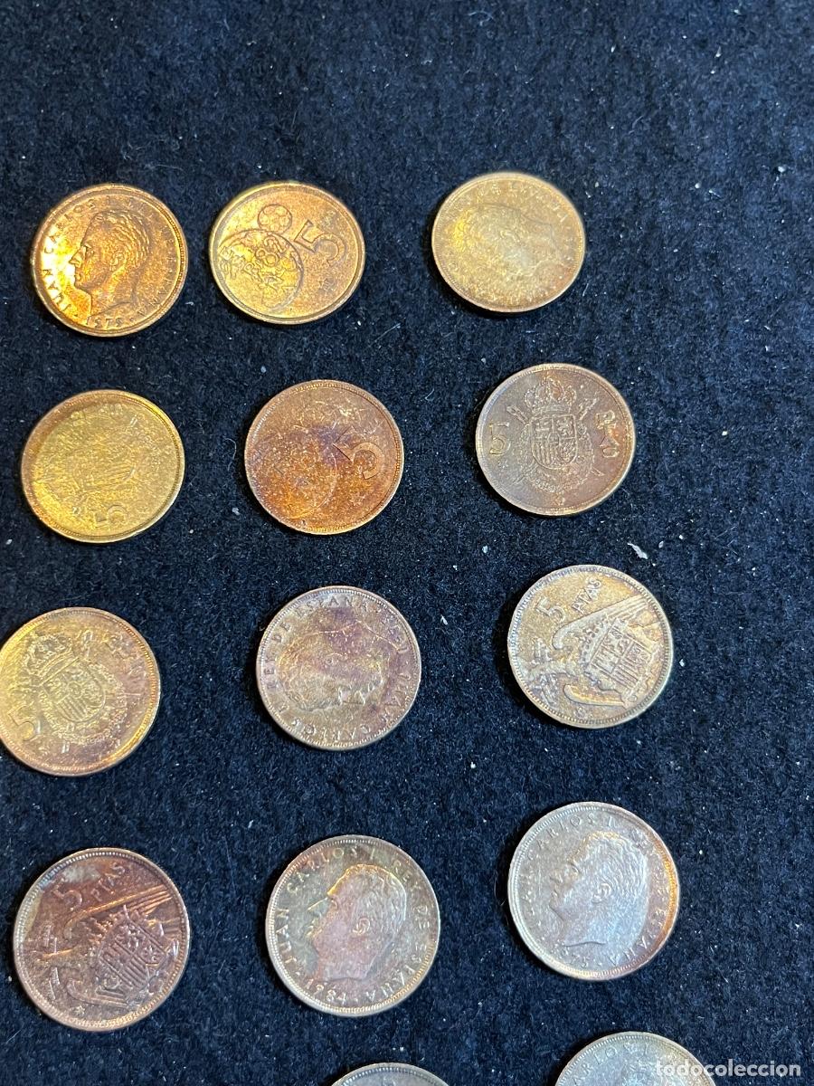 Monete Juan Carlos I: Lote de monedas espa&ntilde;olas de 5 Pesetas Juan Carlos I y Francisco Franco 1957-1989 Espa&ntilde;a 82 duros cl