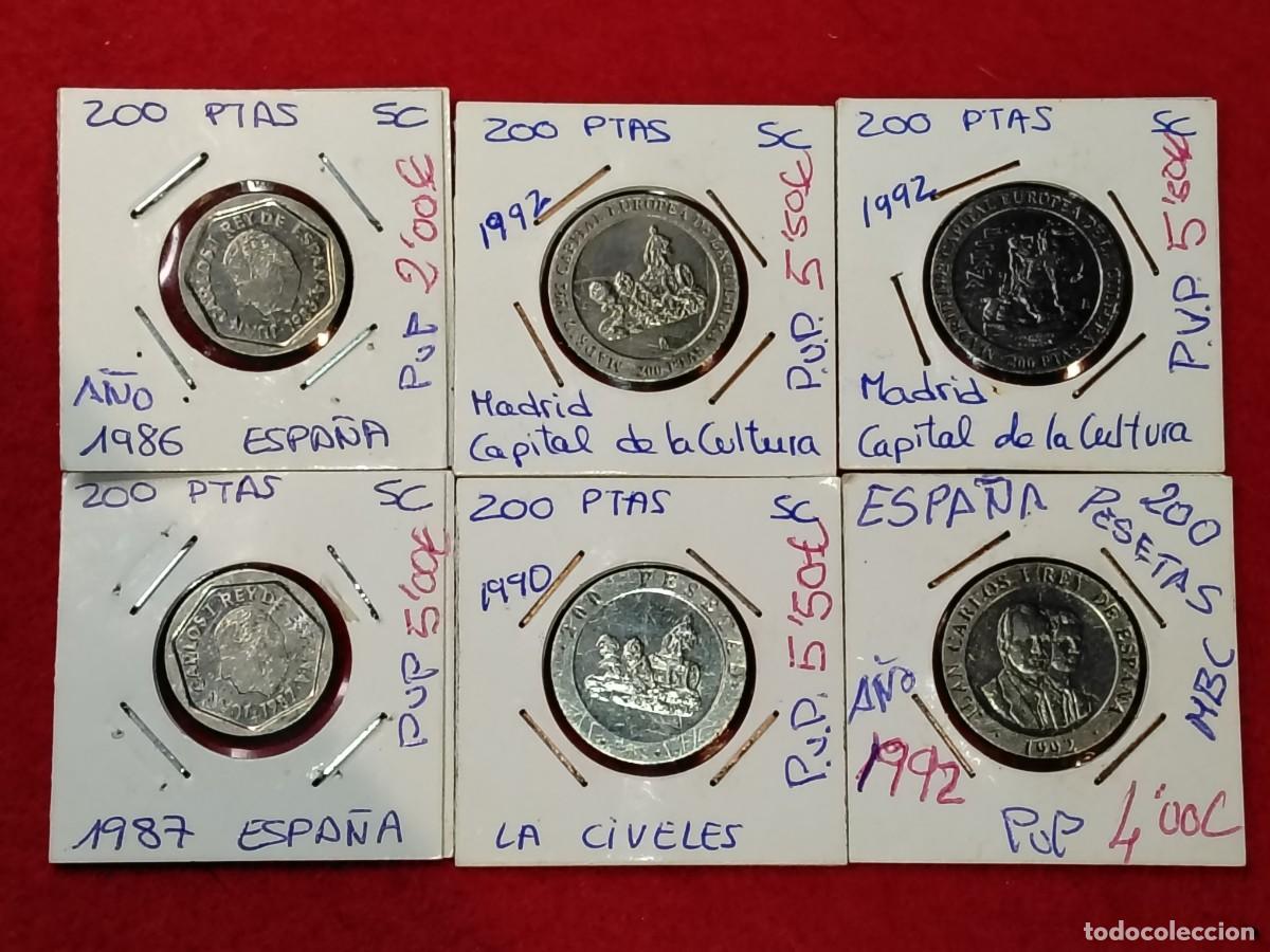 Coins Juan Carlos I: 6 MONEDAS DE 200 PESETAS (A&Ntilde;OS 1986-87-90-92-92-92)LA CIVELES Y CAPITAL DE LA CULTURA MADRID.