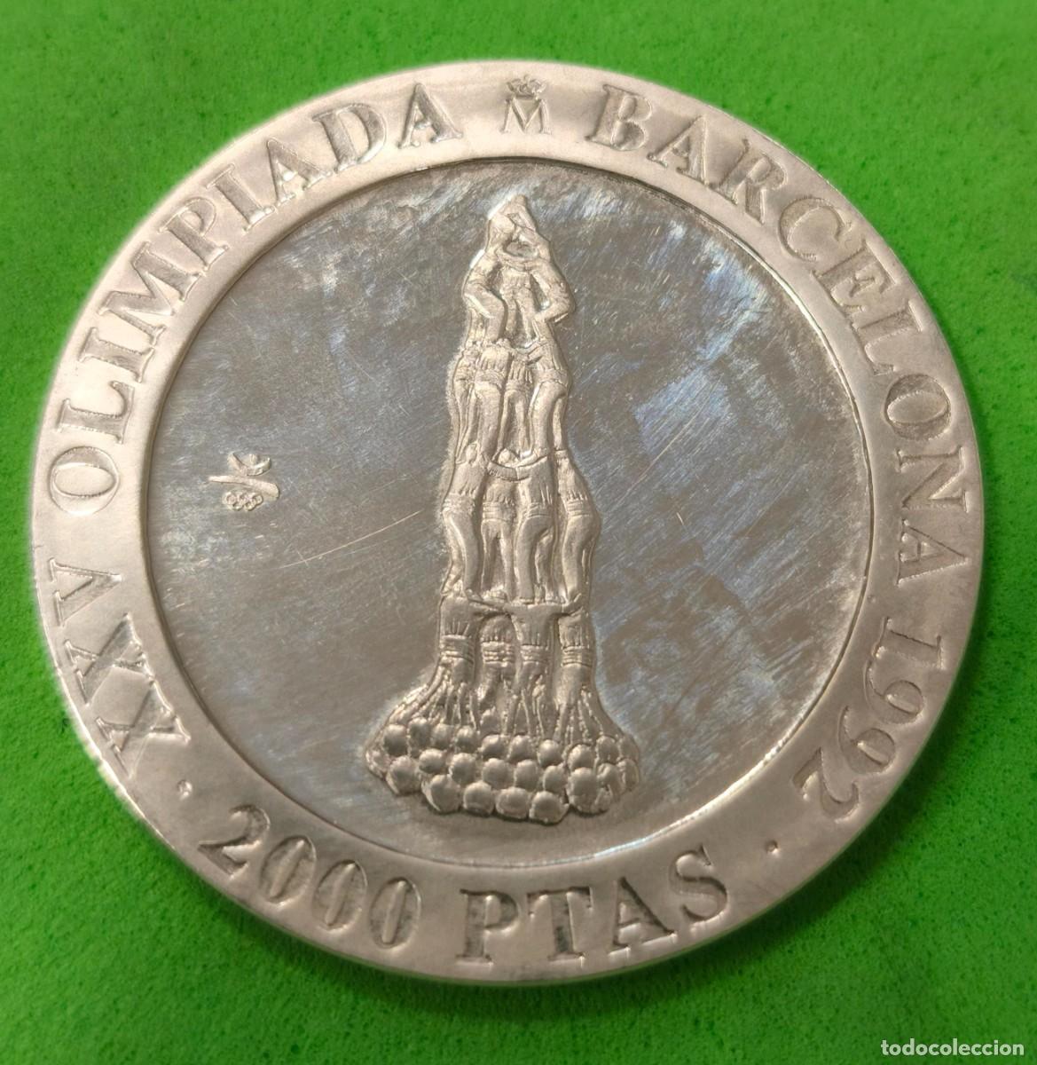 Monedas Juan Carlos I: ESPA&Ntilde;A. A&Ntilde;O 1990. 2000 PTAS PLATA OLIMPIADAS 1992, CASTELLERS. PESRO 27,24 GR