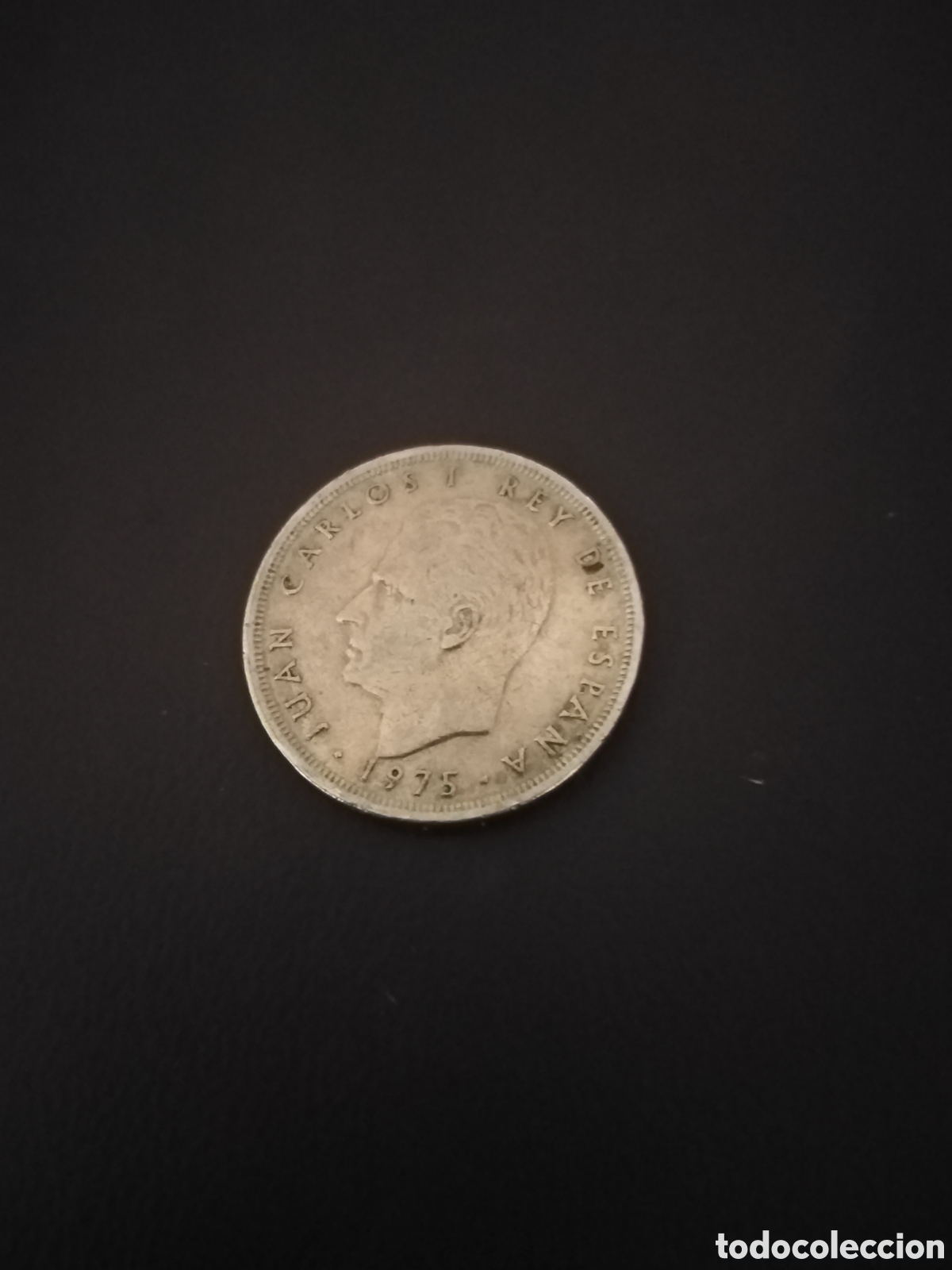 Coins Juan Carlos I: Moneda espa&ntilde;ola en plata del a&ntilde;o 75; 5 pts. Bus