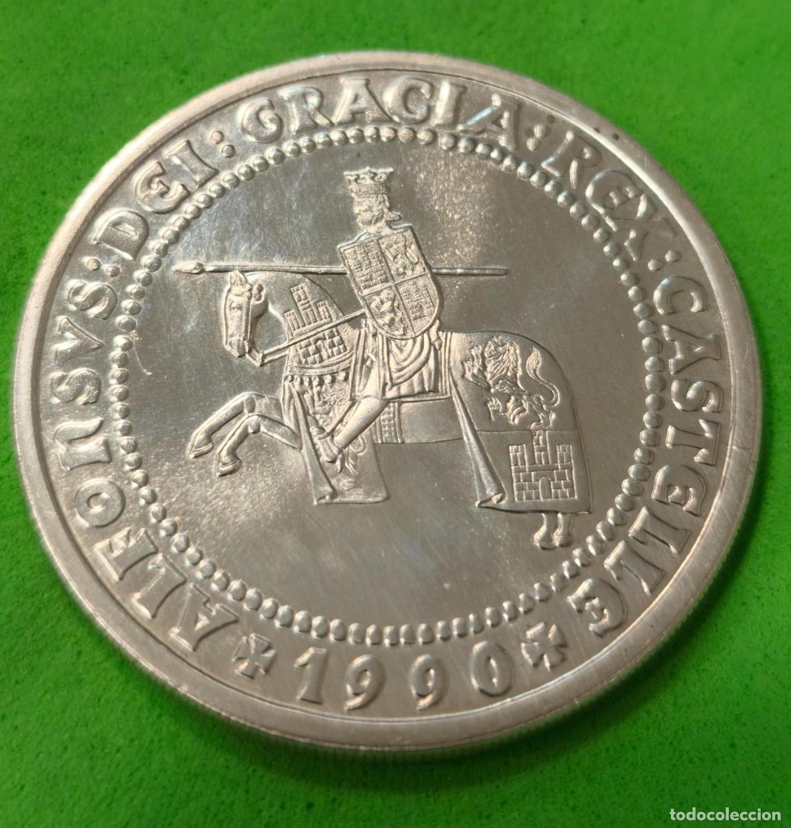 Coins Juan Carlos I: ESPA&Ntilde;A. A&Ntilde;O 1990. 5 ECU PLATA (925) ALFONSO X DE CASTILLA. PESO 33,62 GR
