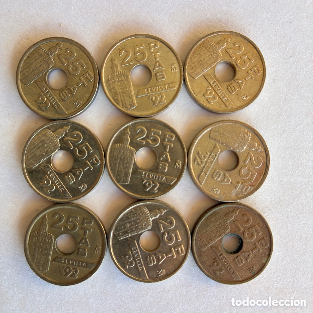 Monedas Juan Carlos I: 9 monedas 25 pesetas Sevilla '92