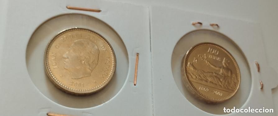 Coins Juan Carlos I: LOTE 2 MONEDAS DE 100 PESETAS JUAN CARLOS I A&Ntilde;O 2001 SC FLOR DE LIS ARRIBA Y ABAJO