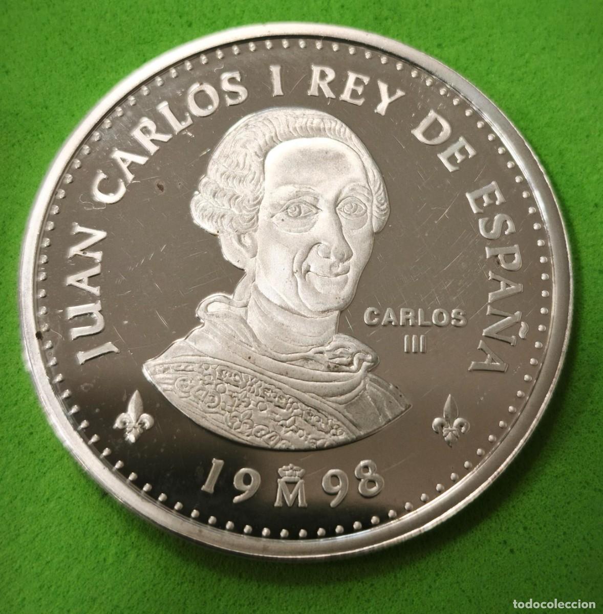 Coins Juan Carlos I: ESPA&Ntilde;A. A&Ntilde;O 1998. 2000 PTAS PLATA CASA DE BORBON &rdquo;CARLOS III&rdquo;. PESO 27 GR