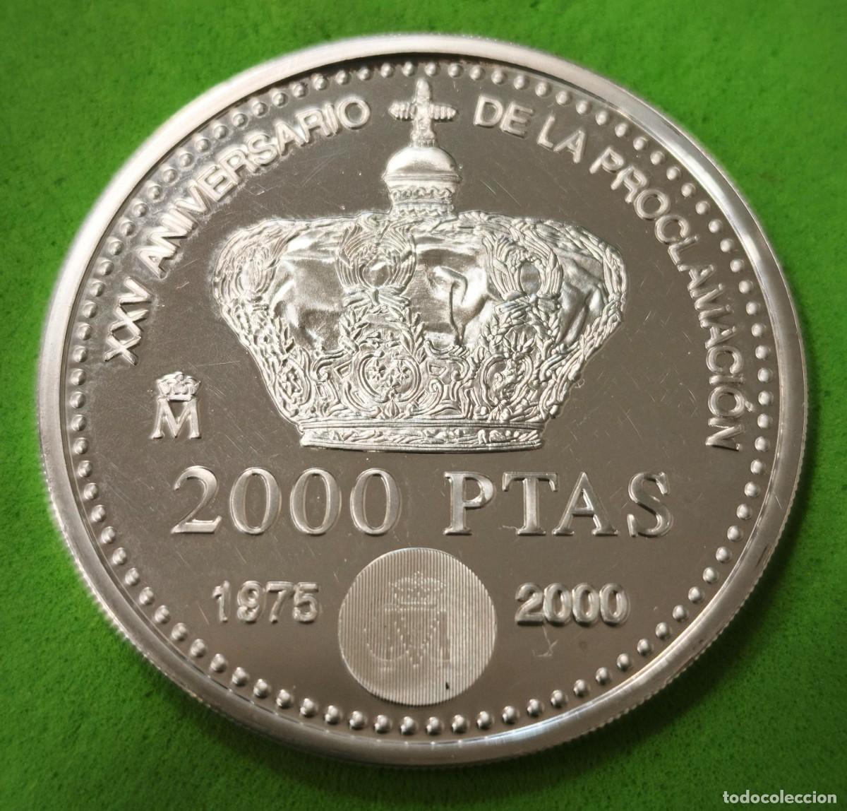 Coins Juan Carlos I: ESPA&Ntilde;A. A&Ntilde;O 2000. 2000 PTAS PLATA XX ANIVERSARIO DE LA PROCLAMACION. PESO 27 GR