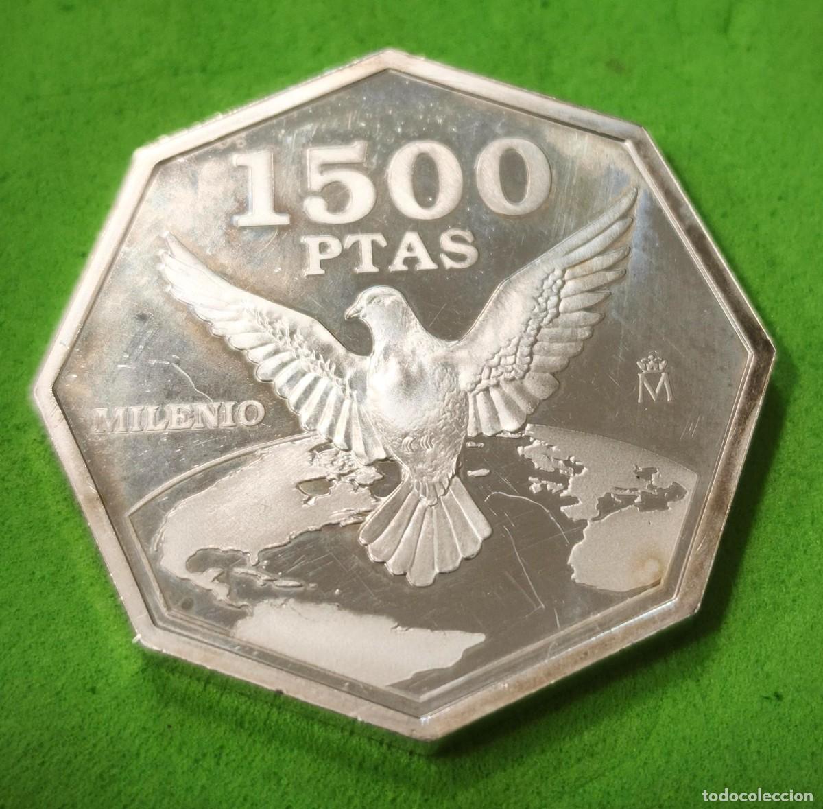 Coins Juan Carlos I: ESPA&Ntilde;A. A&Ntilde;O 2000. 1500 PTAS PLATA (925) MILENIO. PESO 20 GR