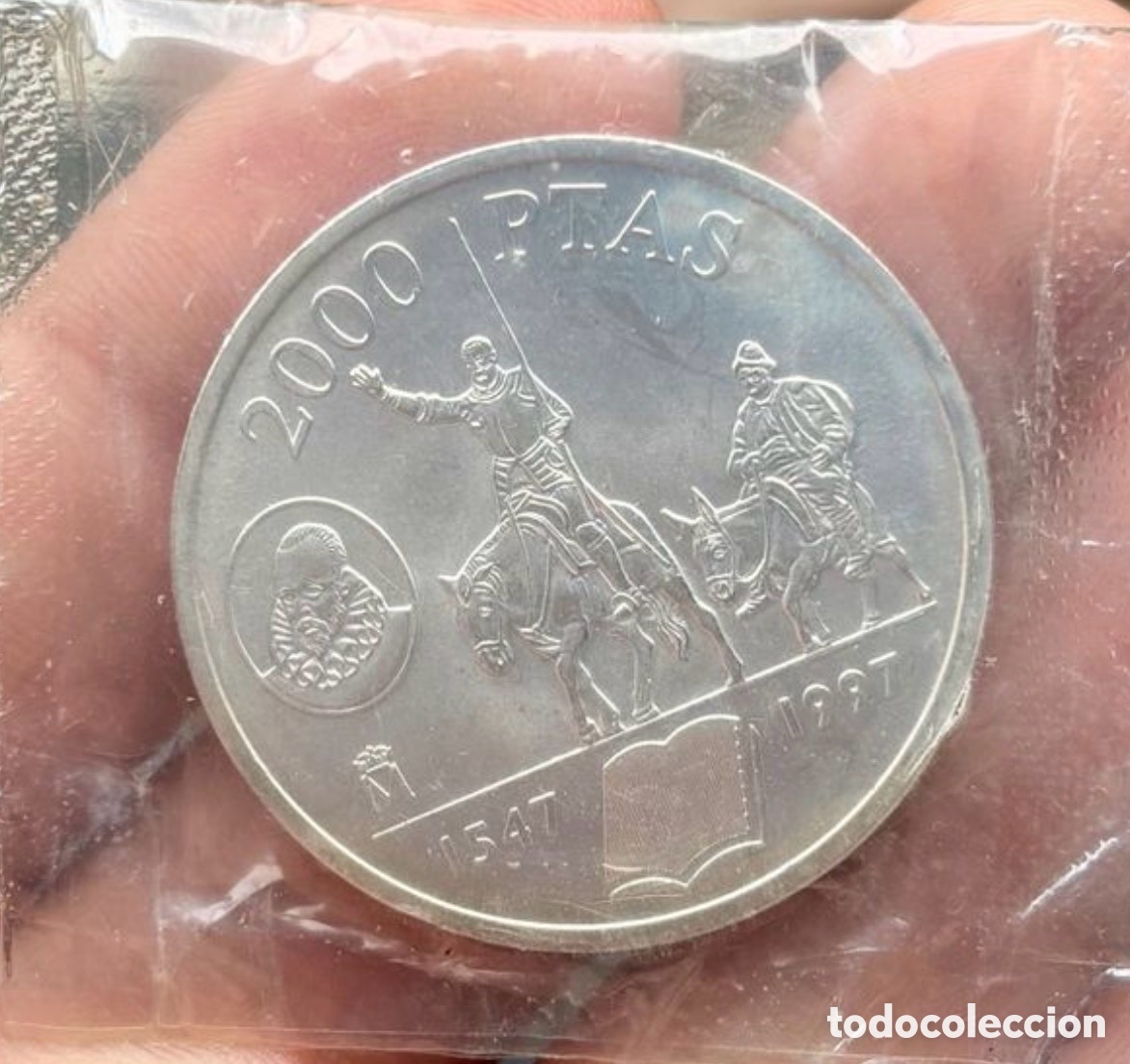 Monnaies Juan Carlos I: Moneda PLATA 2000 Pesetas 1997. En Blister. Quijote