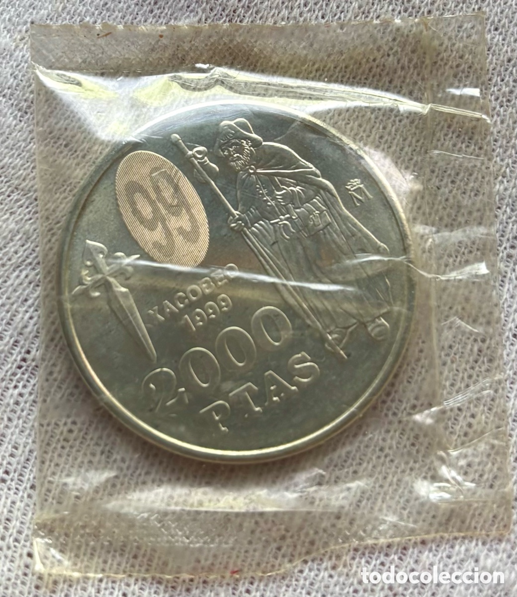 Moedas Juan Carlos I: Moneda PLATA 2000 Pesetas 1999 En Blister. Xacobeo
