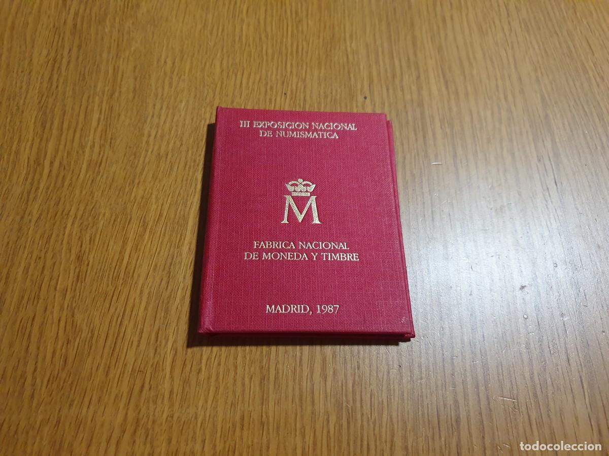 Monnaies Juan Carlos I: III EXPOSICION NUMISMATICA E87 E-87 SERIE 1 Y 200 PESETAS Y MEDALLA FNMT - CARTERA ROJA 1987 e87