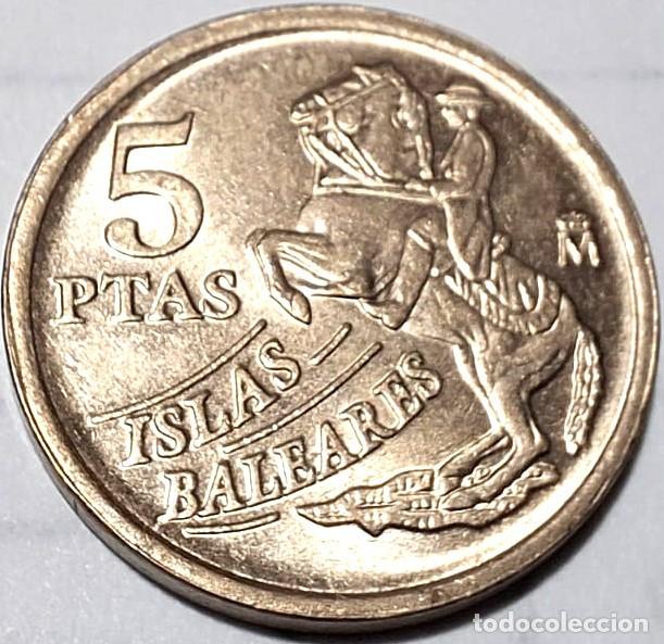 Monedas Juan Carlos I: Espa&ntilde;a 1997, ERROR 5 pesetas &rdquo;Baleares: Caballo, Quinta pata&rdquo;. Casi Sin Circular (Foto).