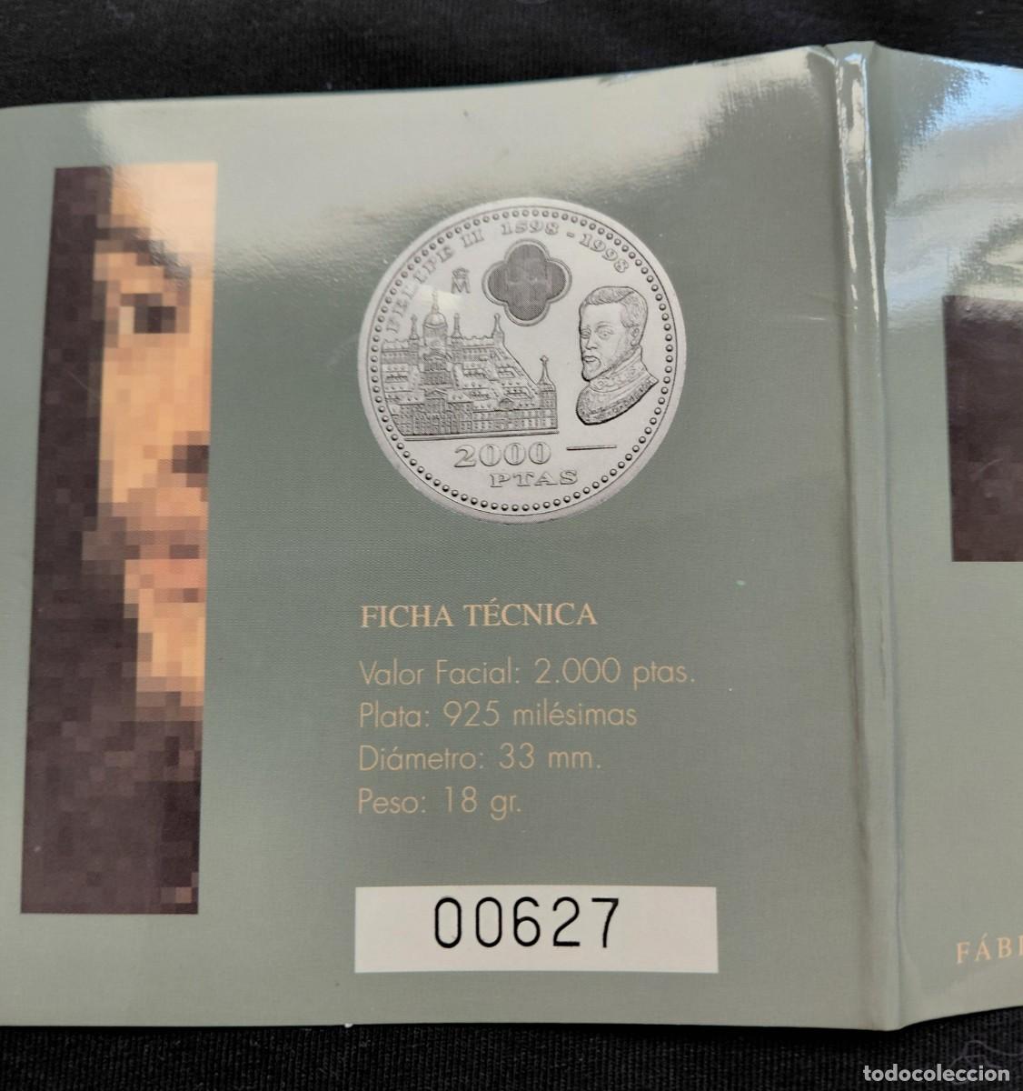 Monedas Juan Carlos I: ESPA&Ntilde;A 1998.MONEDA DE 2000 PESETAS DE PLATA DE FELIPE II. EN CARPETA OFICIAL DE LA FNMT
