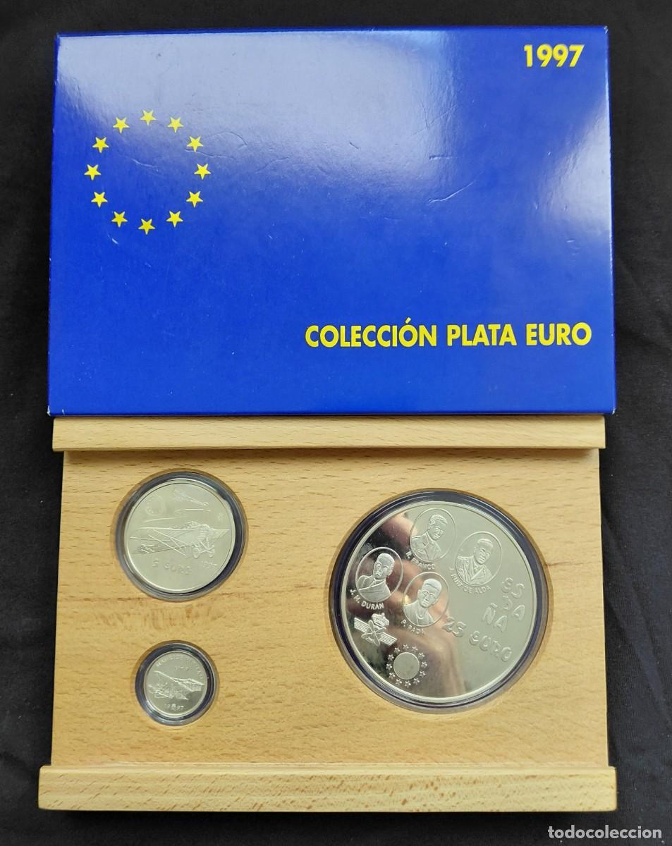 Monedas Juan Carlos I: ESPA&Ntilde;A 1997 - &rdquo;HOMENAJE A LA AVIACION ESPA&Ntilde;OLA&rdquo; - 3 MONEDAS DE PLATA DE 1, 5 Y 25 EUROS.