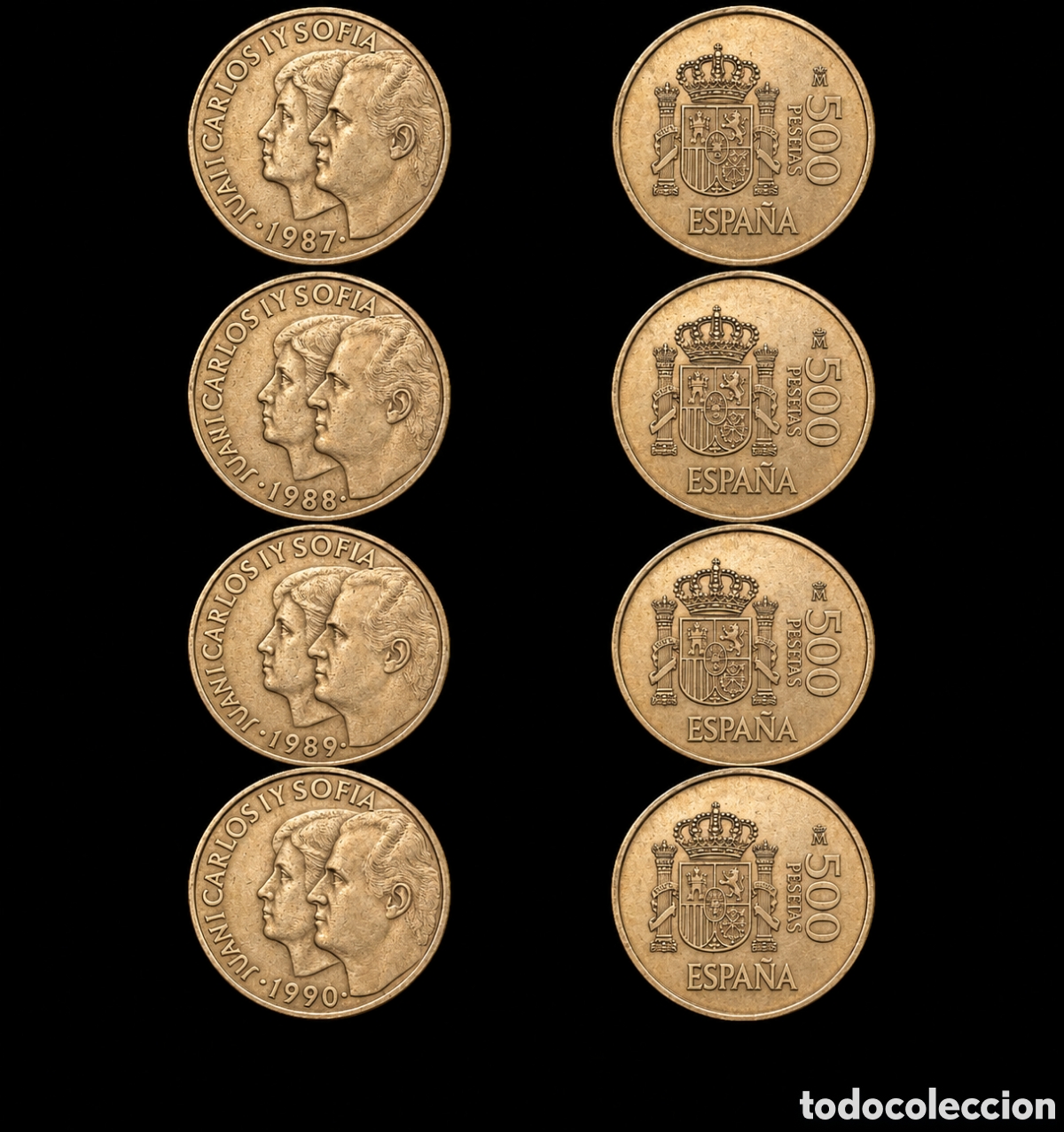 Monedas Juan Carlos I: Lote Espa&ntilde;a 4 monedas de 500 pesetas A&ntilde;os 1987, 1988, 1989, 1990