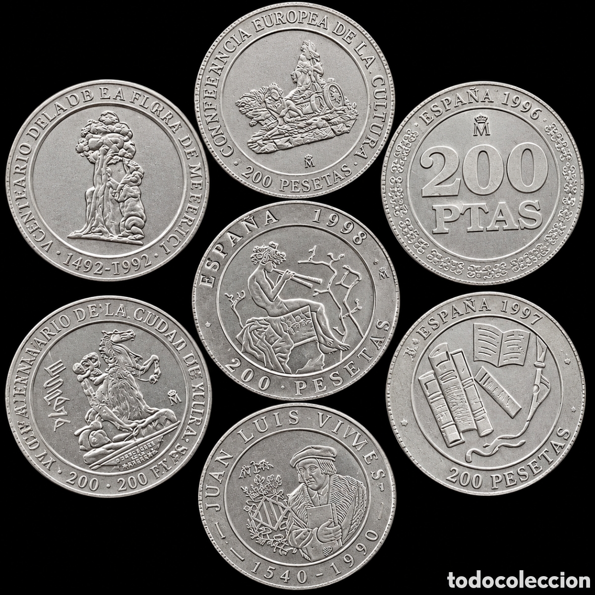 Monedas Juan Carlos I: Lote Espa&ntilde;a 7 monedas diferentes de 200 pesetas