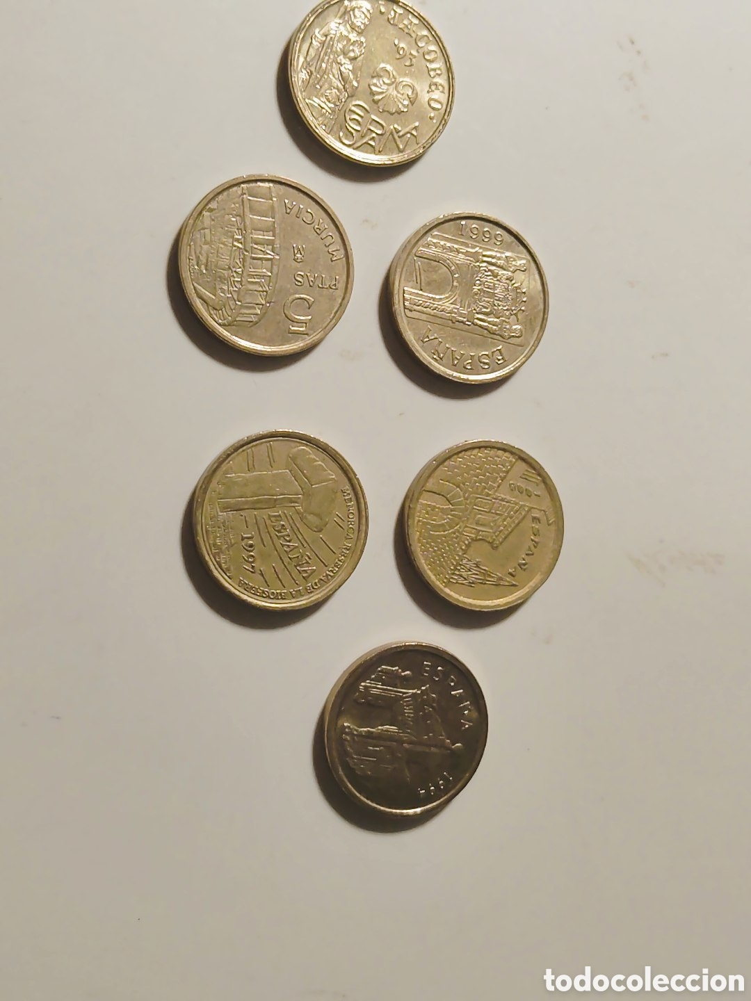 Monedas Juan Carlos I: Lote de 6 monedas de 5 pesetas conmemorativas a&ntilde;os 90