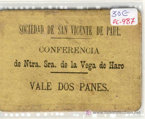 Local Coins: (FC-987)VALE 2 PANES SOCIEDAD DE SAN VICENTE DE PAUL-CONF.NTRA.SRA.DE LA VEGA DE HARO(LOGRO&Ntilde;O)