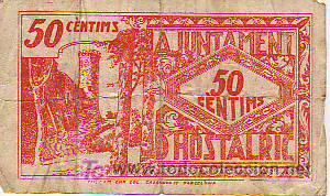 Monedas locales: BITLLET - HOSTALRIC - 50 C&Egrave;NTIMS CMB - Foto 2