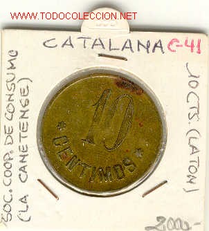 Monedas locales: FICHA SOC.COOP.DE CONSUMO,LA CANETENSE.10cts - Foto 1