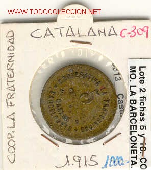 Monedas locales: COOP.LA FRATERNIDAD LA BARCELONETA 5 Cts. - Foto 1