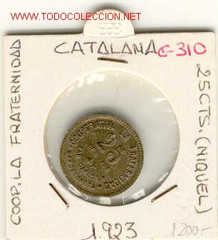 Monedas locales: COOP.LA FRATERNIDAD LA BARCELONETA 25 Cts. - Foto 1