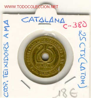 Monedas locales: FICHA COOP. TEIXIDORS A MANO 25cts - Foto 1