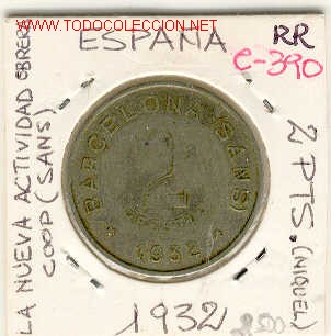 Moedas locais: FICHA LA NUEVA ACTIVIDAD OBRERA COOP SANTS,1932,2pts