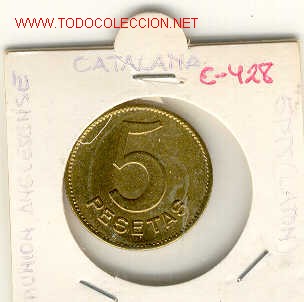 Monedas locales: FICHA COOP:UNION ANGLESENSE 5 Pts. - Foto 1