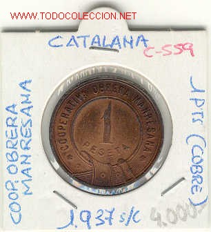 Monedas locales: FICHA COOP. OBRERA MANRESANA 1pts - Foto 1