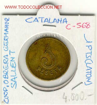 Monedas locales: FICHA COOP. OBRERA GERMANOR SALLENT 1pts - Foto 1