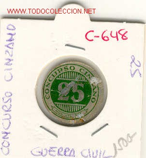Monete locali: FICHA CONCURSO CINZANO GUERRA CIVIL 25