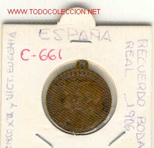 Monedas locales: FICHA BODA REAL 1906 - Foto 1