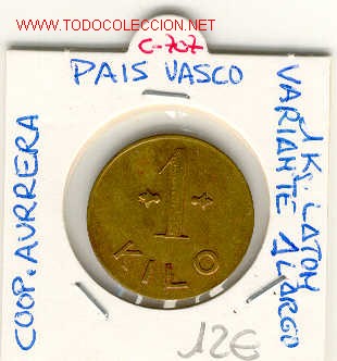 Monete locali: FICHA COOP. DE CONSUMOS, AURRERA, PAIS VASCO. 1kilo