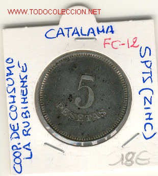 Monete locali: FICHA (FC-12) 5 PTS.COOP.CONSUMO LA RUBINENSE