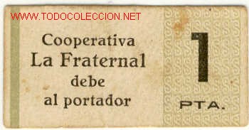 Monete locali: (FC-301)VALE 1 PTA.COOP.LA FRATERNAL DEL SAN GINES DE VILASAR