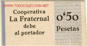 Monete locali: (FC-300)VALE 50 CS.COOP.LA FRATERNAL DEL SAN GINES DE VILASAR