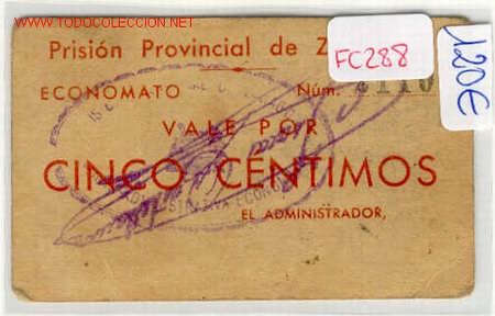Monedas locales: (FC-288)VALE 5 CTS.PRISION PROVINCIAL DE ZARAGOZA - Foto 1