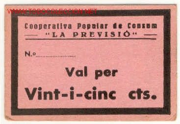 Lokalw&auml;hrung: (FC-315)VALE 25 CTS.COOPERATIVA POPULAR LA PREVISORA