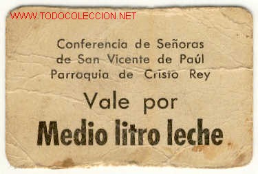 Monete locali: (FC-333)VALE 1/2 LITRO DE LECHE CONFERENCIA DE SE&Ntilde;ORAS DE SAN VICENTE DE PAUL-Parroquia de cristo Re