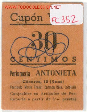 Monete locali: (FC-352)VALE 30 CTS.PERFUMERIA ANTONIETA BARRIO DE SANS(BARCELONA)