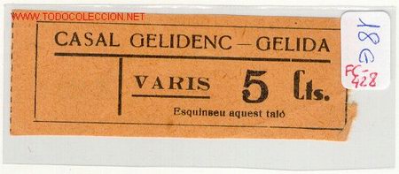 Local Coins: (FC-428) VALE 5 CTS.VARIS CASAL GELIDENC DE GELIDA (BARCELONA) A&Ntilde;OS 30