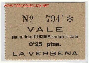 Monete locali: (FC-496) VALE 0,25 PTS.ATRACCIONES LA VERBENA