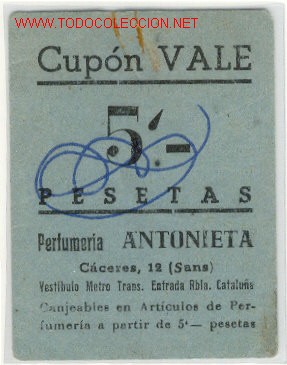 Local Coins: (FC-476) VALE 5 PTS.PERFUMERIA ANTONIETA DEL BARRIO DE SANS(BARCELONA)